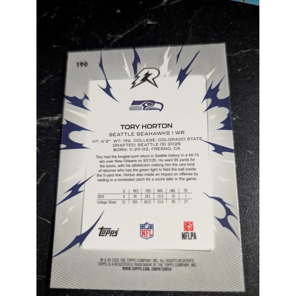 2026 Topps Tory Horton Rookie Card 190 Seattle Seahawks RC Parallel